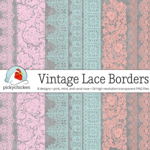 Vintage Lace-Grenzen - Rosa Spitze Grenzen, Minze Spitzen Ränder, Coral Lace, digitale Überlagerungen, Hochzeit Cliparts, druckbare Instant Download-5018