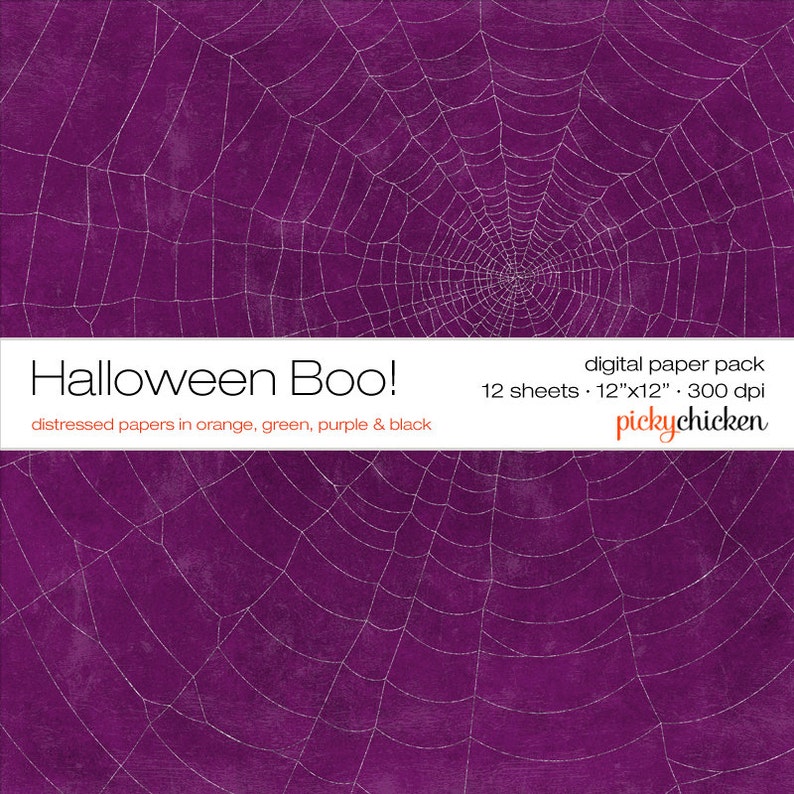 Halloween Digital Paper - Orange Pumpkins Damask, Green, Purple 12x12 ...