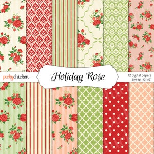 Rose Digital Paper - Urlaub stieg shabby chic Valentinstag Weihnachten Rot Rosa grün Fotografie Kulisse Instant Download-8036
