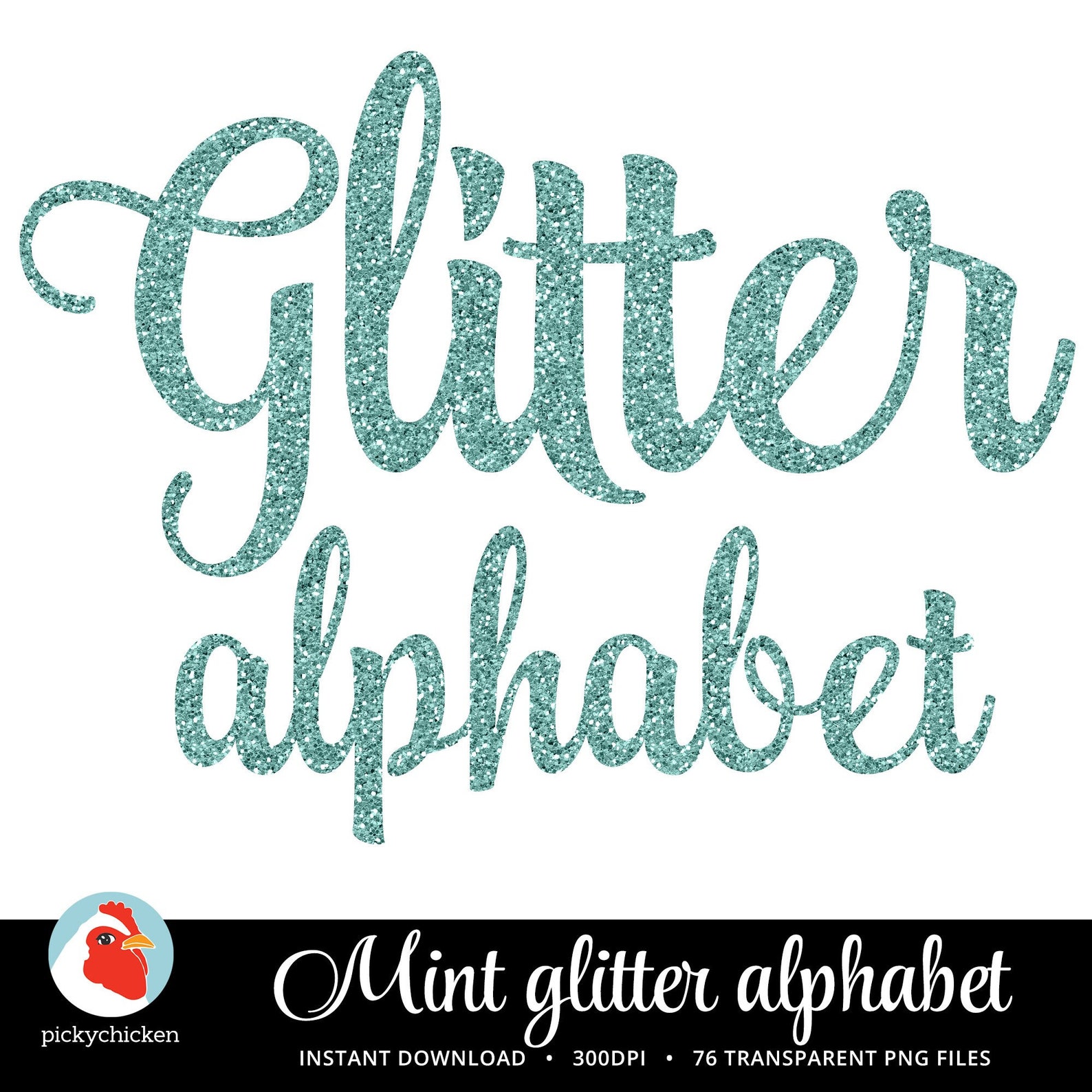 Mint Glitter Alphabet Sparkle Script Handwriting Glitter - Etsy