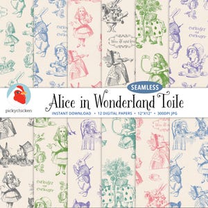 Alice im Wunderland Seamless Toile Digital Paper, Grinsekatze, verrückte Hutmacher, Babyparty, Geburtstag, Fotografie, kachelbarer Hintergrund 8083