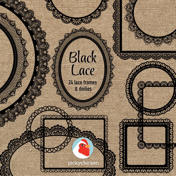 Black Lace Clip Art - 24 lace frames & doilies - digital labels chalkboard doily lingerie photography overlay clipart Instant Download 5020