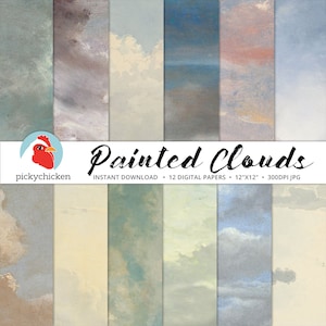 Bemalte Wolken - Vintage Look Digital Scrapbook Papier gemalt Künstler blauen Himmel Hintergrund Wetter Textur 8003