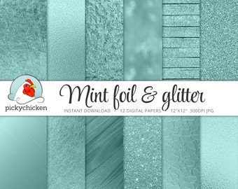 Mint Digital Paper, mint foil, mint glitter paper, mint metallic, mint faux foil, mint glitter wood, aqua foil, photography backdrop 8084