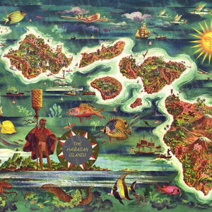 Vintage Hawaii Map 8x10 Digital Downloadable Printable Image Hawaiian