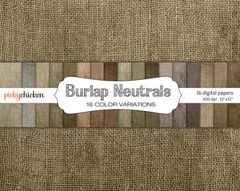 Burlap Digital Paper in 16 Neutral Colors - 12x12 fabric scrapbook paper pack texture photography backdrop Instant Download 8041