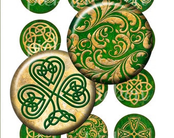 Celtic Green - 2 inch circles Digital Collage Sheet -  INSTANT DOWNLOAD - cupcake toppers papercraft  2107