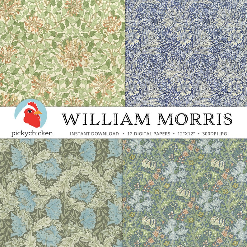 Victorian Digital Papers, William Morris, Arts and Crafts Movement, Art Nouveau 8111 image 2