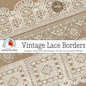 Digital Vintage Lace Borders white lace borders, ivory lace borders, photography overlay, wedding clipart, printable Instant Download 5017 image 4