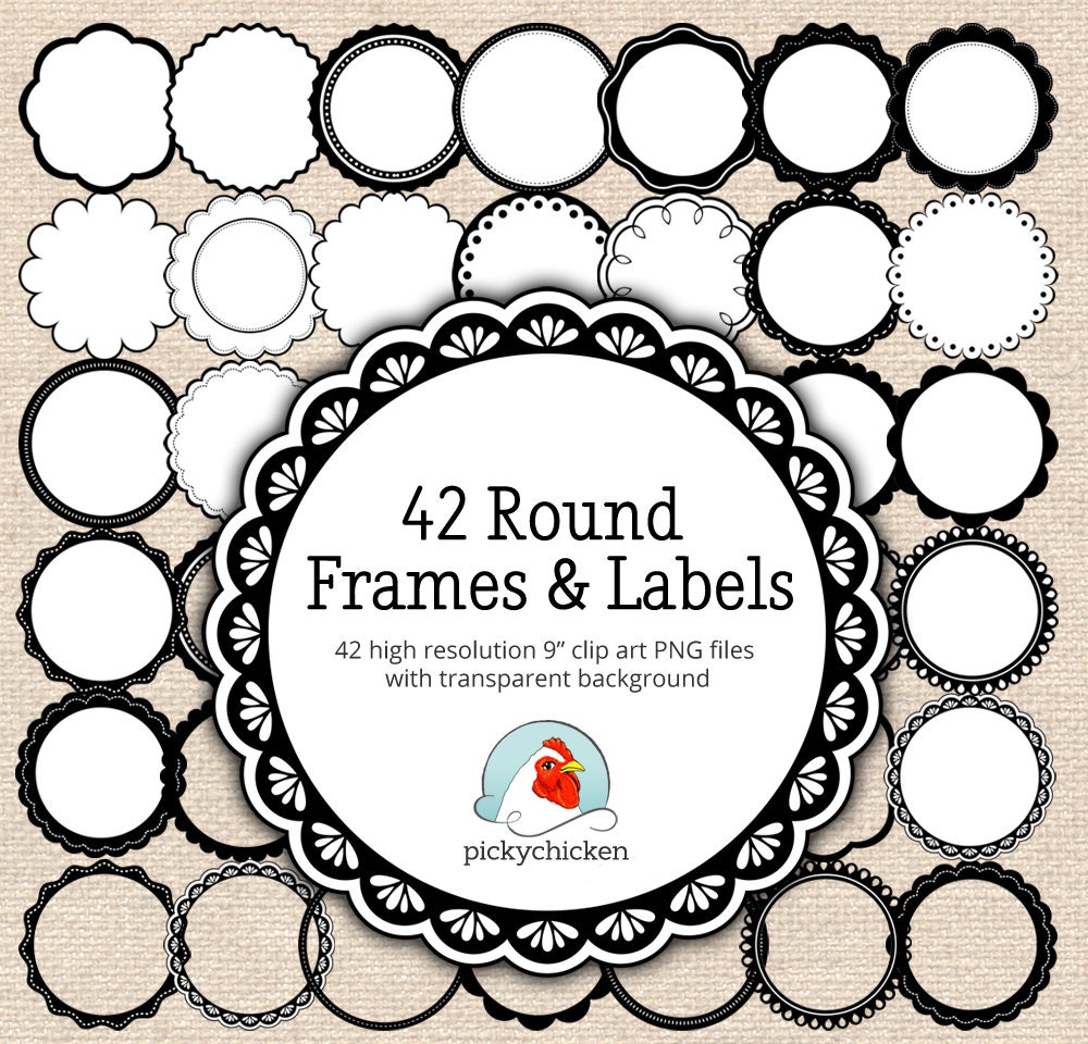 Circle frames clip art 42 black & white digital borders Etsy