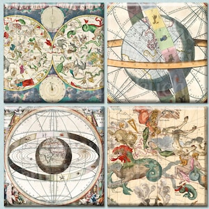 Himmlische Karten - Quadrate 1 Zoll Digital Collage Sheet - Astronomie Astrologie Sternbild Karte Instant Download 2125