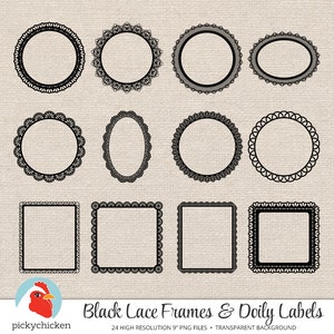 Black Lace Clip Art 24 lace frames & doilies digital labels chalkboard doily lingerie photography overlay clipart Instant Download 5020 image 2