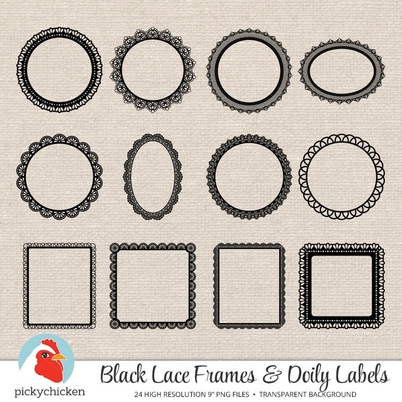 Black Lace Clip Art 24 lace frames & doilies digital labels chalkboard doily lingerie photography overlay clipart Instant Download 5020 image 2