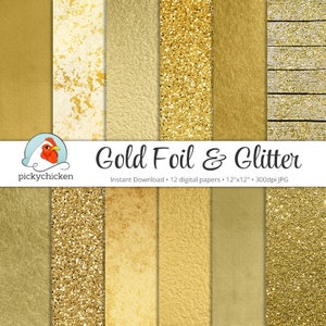 Gold Digital Paper Gold Foil Paper & Gold Glitter Paper faux gold digital paper photography backdrop Instant Download 8062 image 1