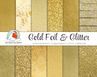 Gold Digital Paper - Gold Foil Paper & Gold Glitter Paper faux gold digital paper photography backdrop Instant Download 8062