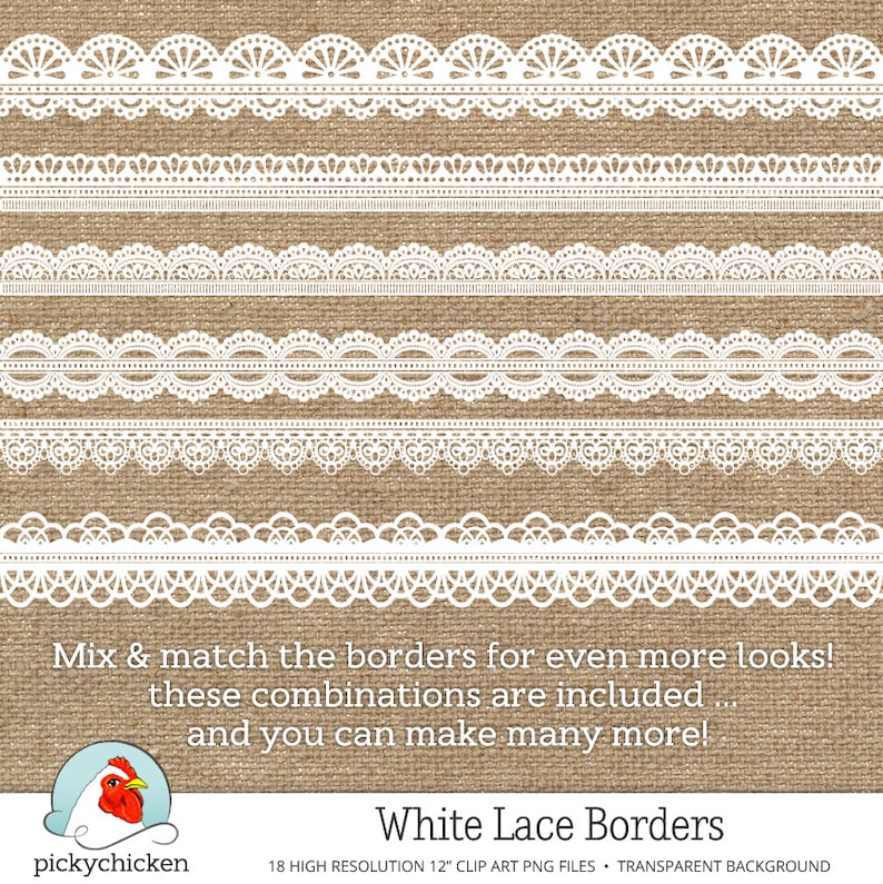 Digital Lace Borders 18 white lace digital borders, photography overlay shabby chic wedding clip art, printable Instant Download 5014 image 2