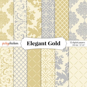 Gold Damaris Digital-Papier - Silber, Creme, grau, Hochzeit Einladungen, Fotografie-Karten, Scrapbooking 30x30cm druckbare Instant Download 8030