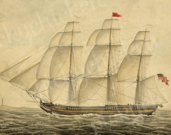 Sailing Ship at Sea 1800s - 5x7 print digital INSTANT DOWNLOAD printable image transfer framed prints greeting cards 4002