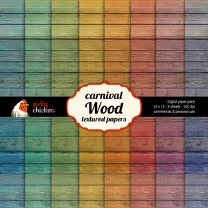 Carnevale legno - arcobaleno di carta Scrapbook digitale colori sfondo woodgrain Instant Download 8009