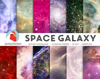 Space Digital Paper - Galaxy paper, space background, stars, moon digital paper, digital photography backdrop, Instant Download 8104