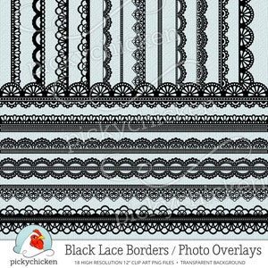 Bordas de renda digital - 18 bordas digitais de renda preta, sobreposições de fotografia, clipart de casamento chique gasto, download instantâneo para impressão 5022