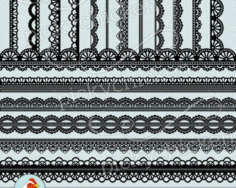 Digital Lace Borders - 18 black lace digital borders, photography overlays shabby chic wedding clip art, printable Instant Download 5022