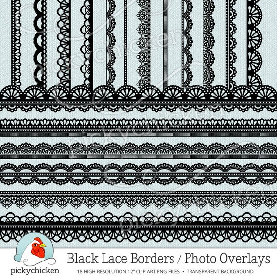 Lace Border Clip Art, Digital Clipart, Lace Digital Clipart, Black