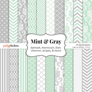 Minze & grau Digital Paper - Damaris Chevron digitalem Papier Polka Dots marokkanischen Fotografie Kulisse Instant Download 8054