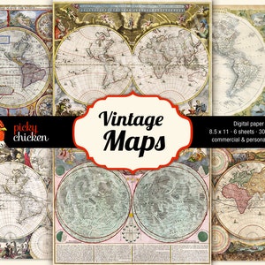 Vintage Maps - Digital Scrapbook Paper old map antique background Instant Download 8004