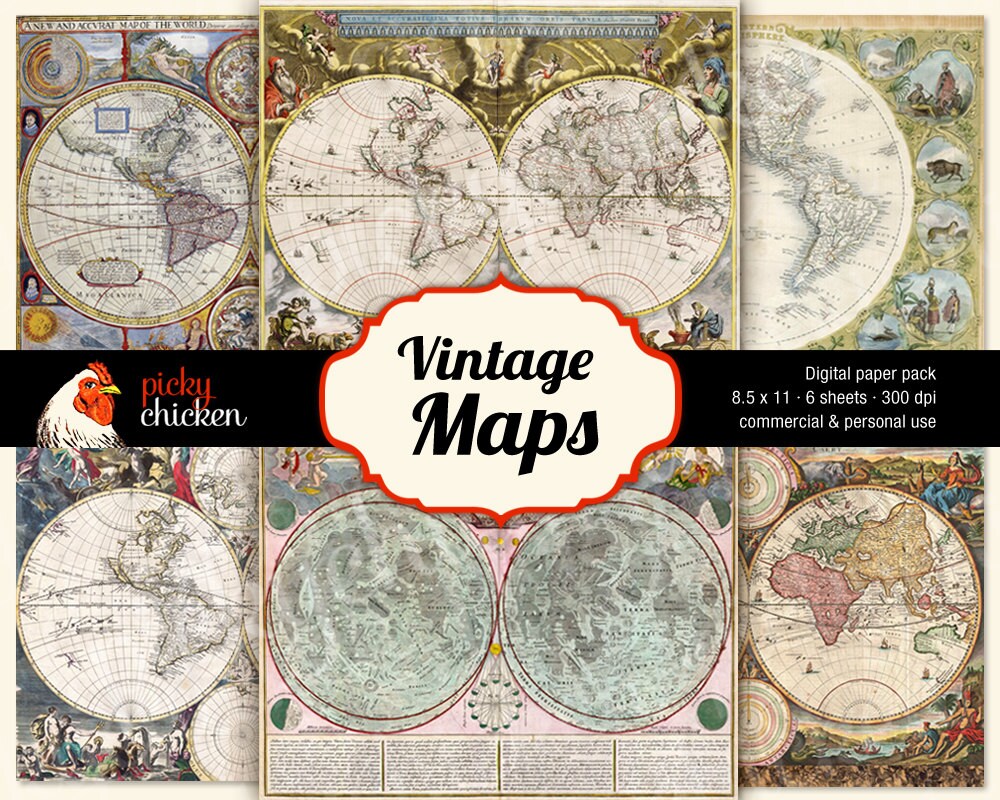 Vintage Maps - Digital Scrapbook Paper Old Map Antique Background ...