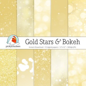 Gold-Bokeh Sternen Digital Papier - Bokeh Lights & Gold Sternen Papier digitalem Papier Fotografie Kulisse Instant Download 8071
