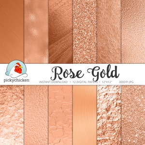 Rose Gold Digital Paper, rose gold paper, rose gold faux foil, rose gold glitter, copper foil paper, New Years Eve photography backdrop 8081 image 1