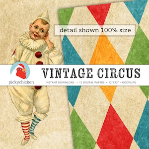 Circus Digital Paper vintage circus party, carnival, stripes, diamonds, giraffe, elephant, clown, sunburst photography backdrop 8082 image 4