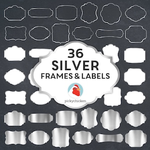 Silber digital Rahmen - faux Silber Folie Rahmen, Silber digitale Etiketten, Silber ClipArt, Silber Grenzen, Kunst-Tags-Grenzen Clipart 5043