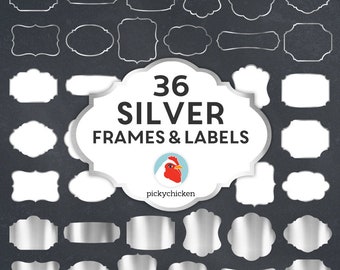 Silver Digital Frames - faux silver foil frames, silver digital labels, silver clip art, silver borders, art tags borders clipart 5043