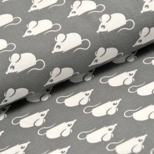 14,00 EUR/meter - organic jersey - small mice - grey white - combination fabric - mouse - dark grey - minimalist - scandi