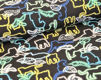 11,30 EUR/m - Jersey - into the forest - Panther - schwarz - neon - wilde Tiere - kräftige Farben - toller Stoff für Männer und Jungs