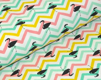 20,00 EUR/m - Sommer-Sweat - French Terry - Flamingos + Chevron - rosa mint - Fräulein von Julie - Strand & Florida - Style
