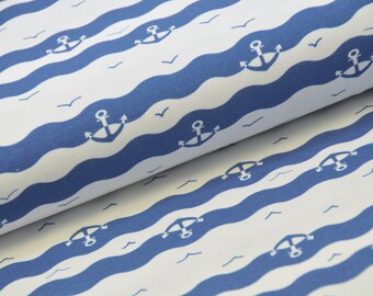17,00 EUR/m - Jersey mit Ankern und Wellen - retro - blau weiß - maritim - Fräulein von Julie