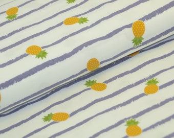 14,00 EUR/m - Jersey kleine Ananas - schmale Streifen - sanftes Lila und gelb
