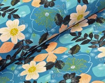 Soft Sweat - Floral - Blumen - mittelblau - 0,5m