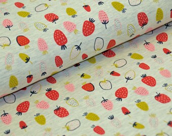 Jersey - Erdbeeren - rot rosa senf grau meliert - 0,5m