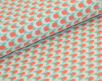 Jersey - Bio-Baumwolle - geometrisch - Hexagon - apricot türkis - 0,5m