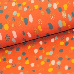 13.20 EUR/meter - Jersey - dots and glitter - orange / rust / terra