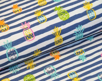 17,00 EUR/m - Jersey Ananas - Sommer - Streifen - blau bunt - Fräulein von Julie
