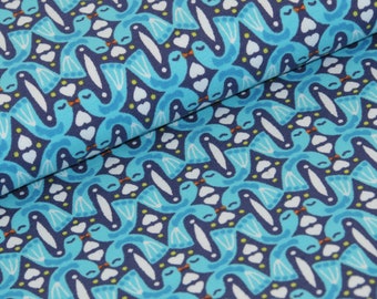 17,00 EUR/meter - Jersey - Kissing birds - birds - folklore - jolijou - blue, light blue, white - soft jersey