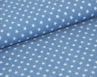16.00 EUR/meter - Jeans - large stars - blue - cream - medium blue - soft - light - great for trousers - stars - denim