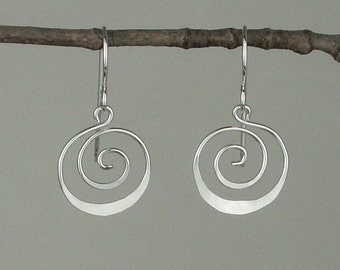 Silver Spiral Earrings, Sterling Silver Earrings, Womens Silver Earrings, Dangle Earrings, Drop Earrings, Jayelay Jewelers, Handmade in USA