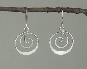 Silver Spiral Earrings, Sterling Silver Earrings, Womens Silver Earrings, Dangle Earrings, Drop Earrings, Jayelay Jewelers, Handmade in USA