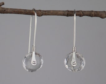 Sterling Silver Earrings, Simple Earrings, Quartz Earrings, Silver Dangle Earrings, April Birthstone, Artisan Earrings, Silver Earrings